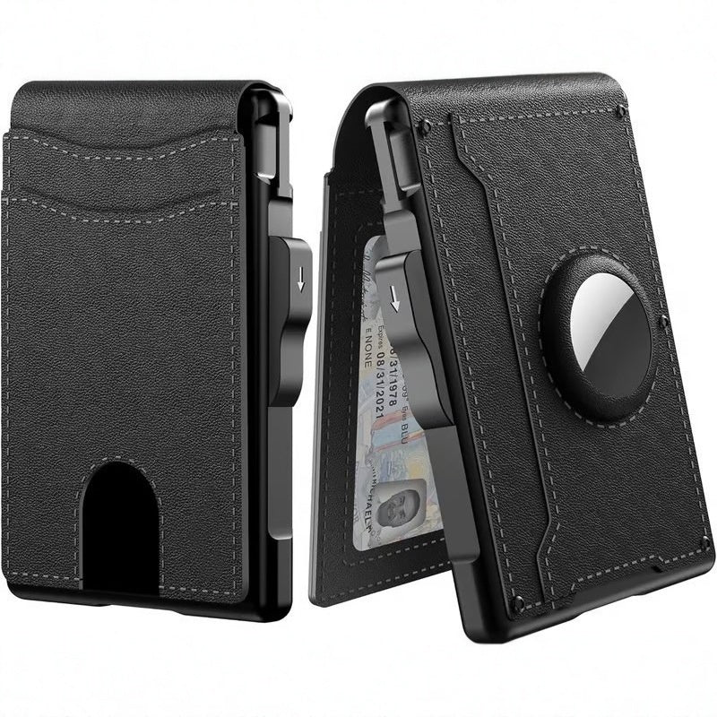 Portafoglio uomo con porta carte pop-up in alluminio e clip per banconote in pelle – protezione RFID