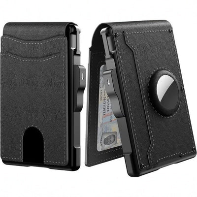 Portafoglio uomo con porta carte pop-up in alluminio e clip per banconote in pelle – protezione RFID