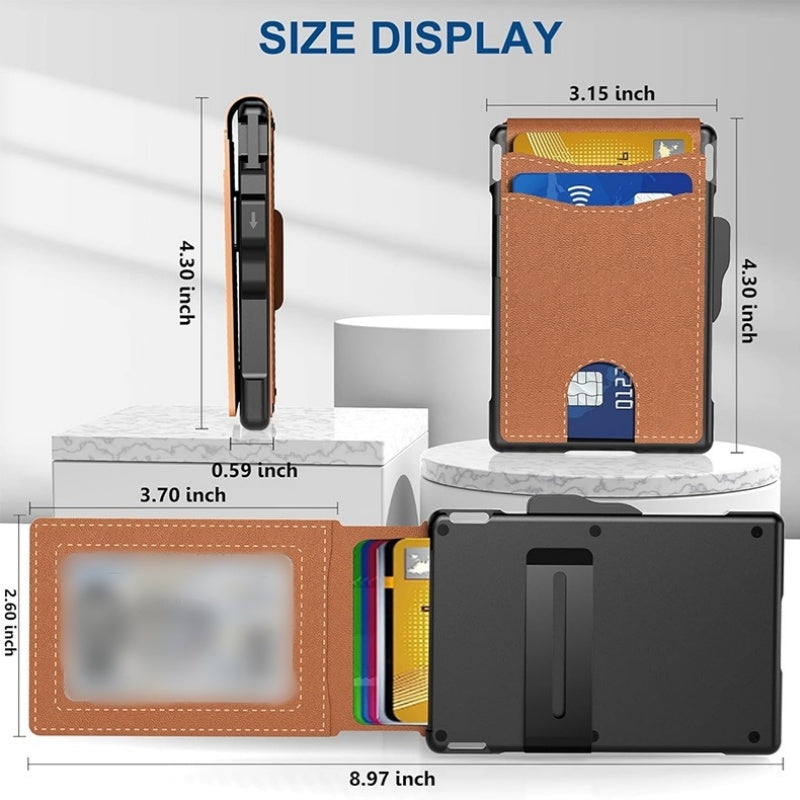 Portafoglio uomo con porta carte pop-up in alluminio e clip per banconote in pelle – protezione RFID