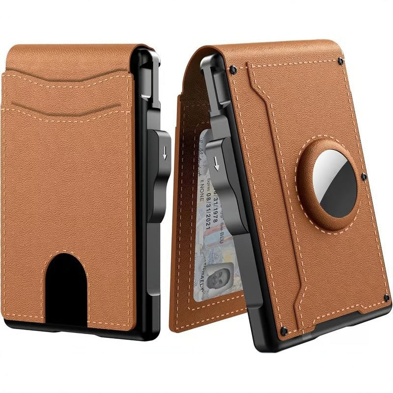 Portafoglio uomo con porta carte pop-up in alluminio e clip per banconote in pelle – protezione RFID