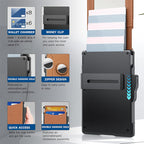 Portafoglio uomo con porta carte pop-up in alluminio e clip per banconote in pelle – protezione RFID