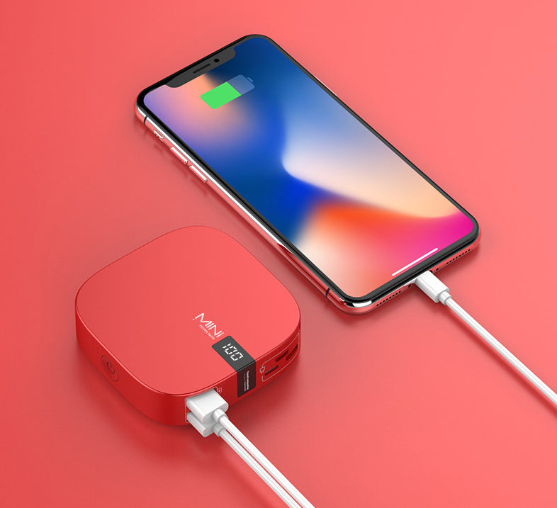 Power bank mini 10.000 mAh con ricarica rapida 2,1 A, display LED e doppia uscita USB