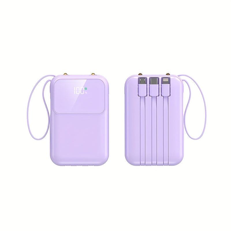 Power bank portatile 10.000 mAh con ricarica rapida e cavi integrati