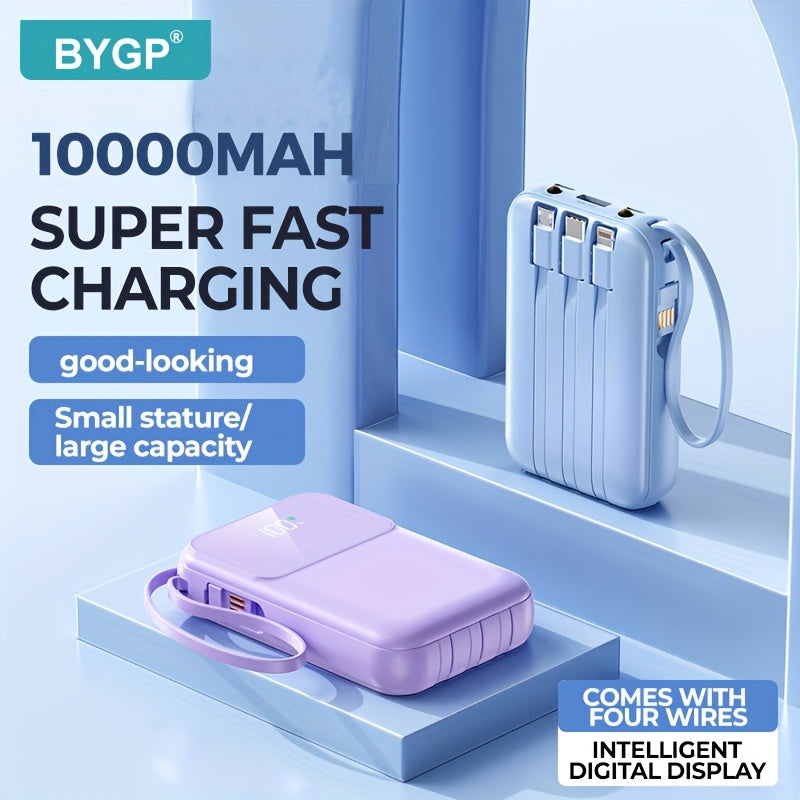 Power bank portatile 10.000 mAh con ricarica rapida e cavi integrati