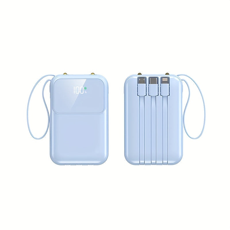 Power bank portatile 10.000 mAh con ricarica rapida e cavi integrati