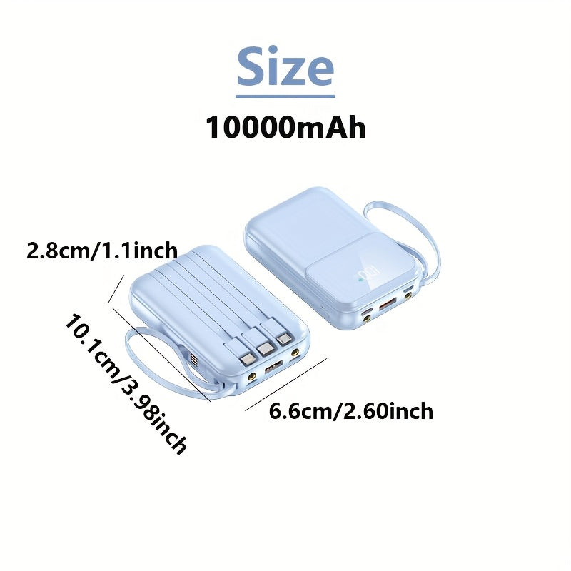 Power bank portatile 10.000 mAh con ricarica rapida e cavi integrati