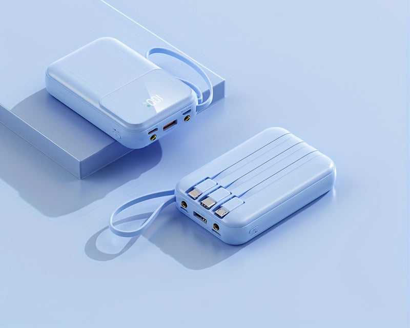 Power bank portatile 10.000 mAh con ricarica rapida e cavi integrati
