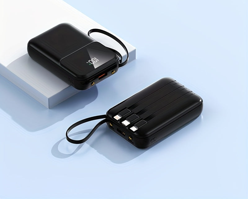 Power bank portatile 10.000 mAh con ricarica rapida e cavi integrati
