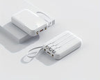Power bank portatile 10.000 mAh con ricarica rapida e cavi integrati