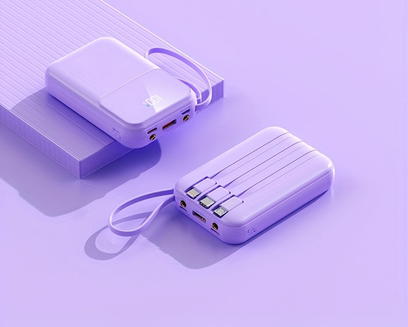 Power bank portatile 10.000 mAh con ricarica rapida e cavi integrati