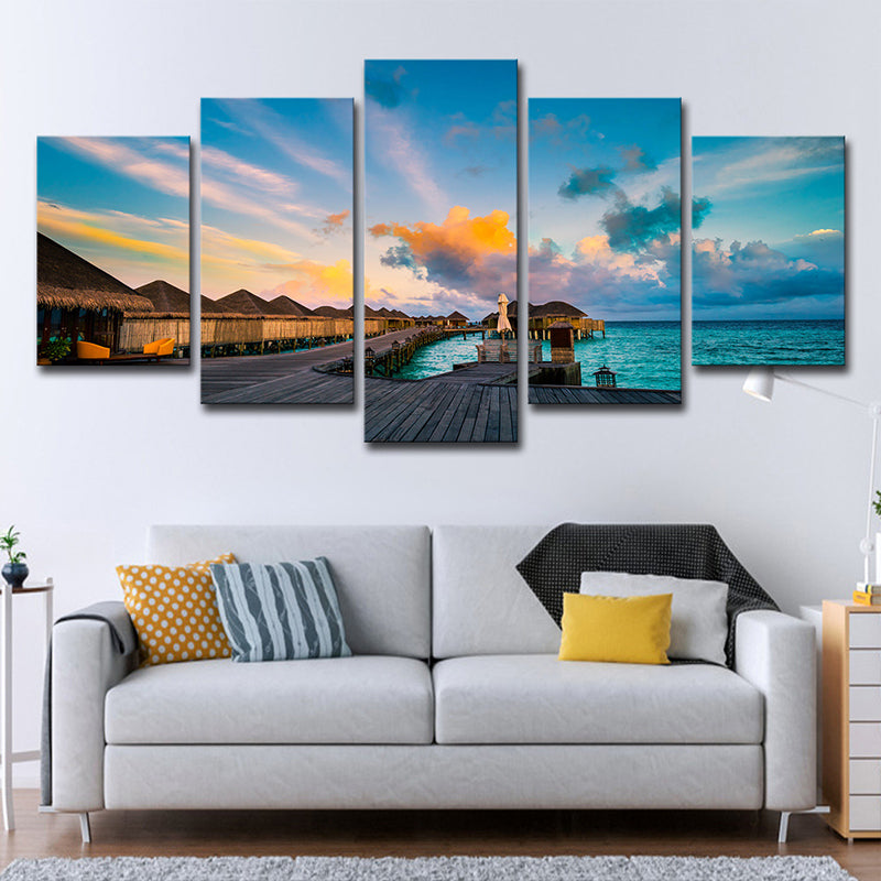 Quadro su tela multipannello tramonto alle Maldive – stampa tropicale blu per parete