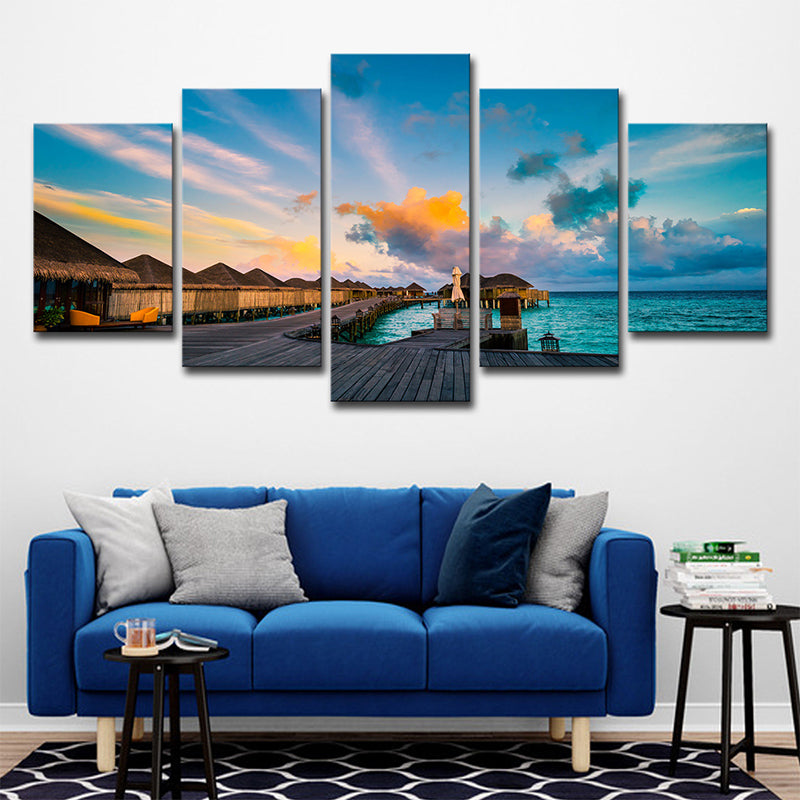 Quadro su tela multipannello tramonto alle Maldive – stampa tropicale blu per parete