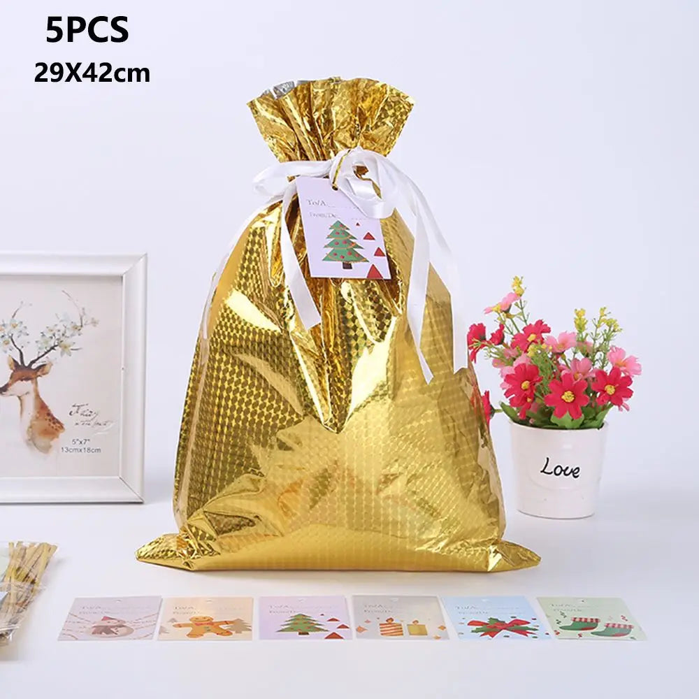 Sacchetti regalo natalizi con coulisse – Set da 5 pezzi