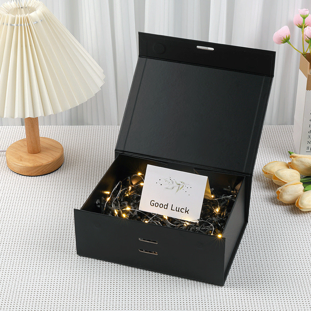 Scatola regalo magnetica premium con luci LED e biglietto d'auguri