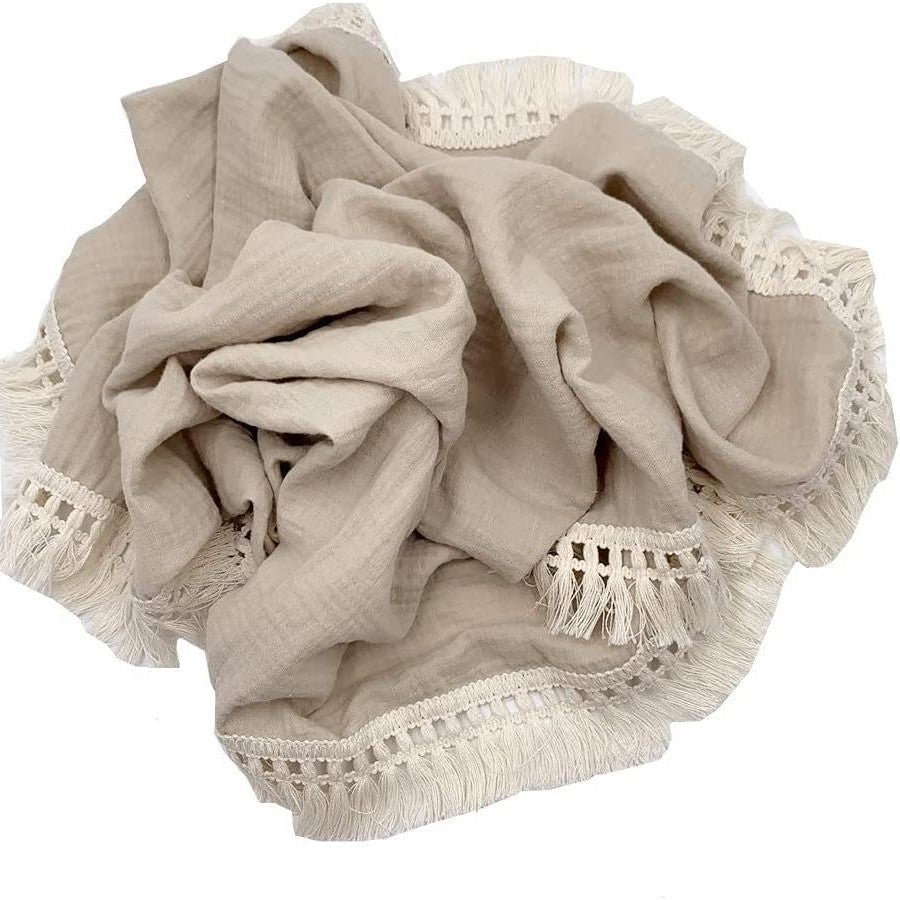 Sciarpa boho con frange e dettagli crochet