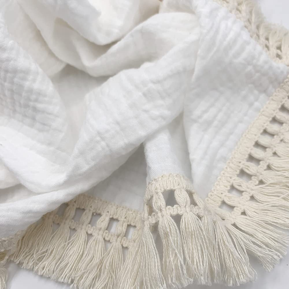 Sciarpa boho con frange e dettagli crochet