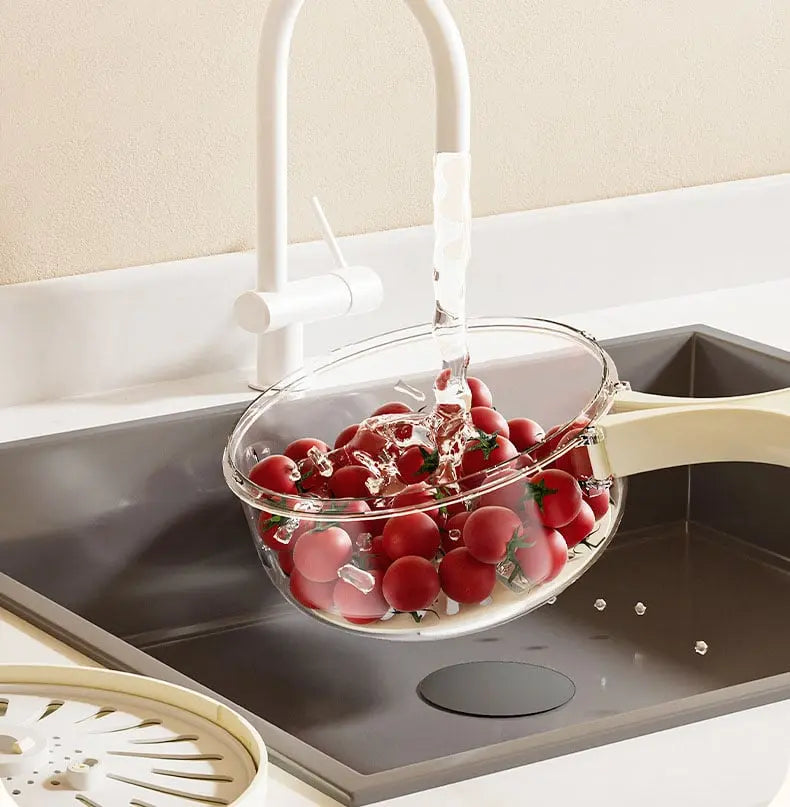 Scolapasta multifunzione con coperchio per lavare e conservare frutta e verdura