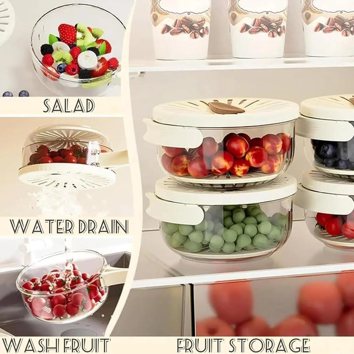 Scolapasta multifunzione con coperchio per lavare e conservare frutta e verdura