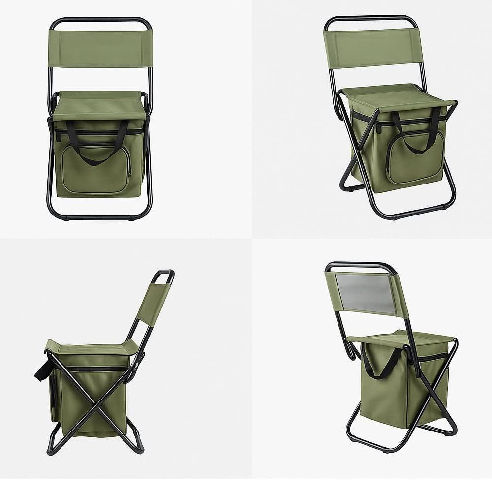 Sedia pieghevole con borsa frigo integrata per avventure all'aperto