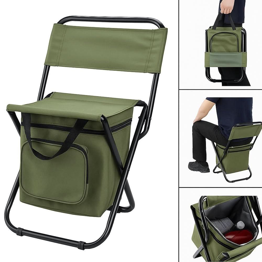 Sedia pieghevole con borsa frigo integrata per avventure all'aperto