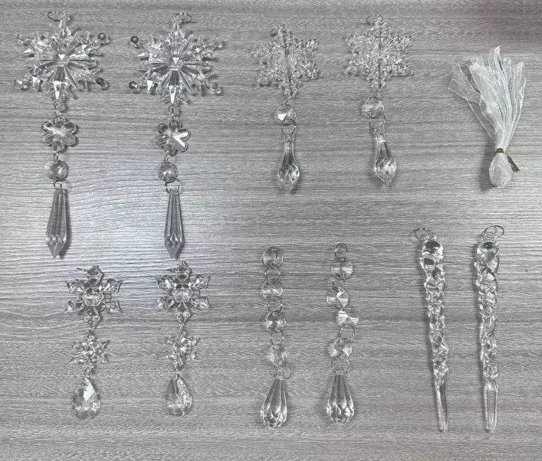 Set 10 pendenti natalizi a ghiacciolo in acrilico trasparente per albero di Natale