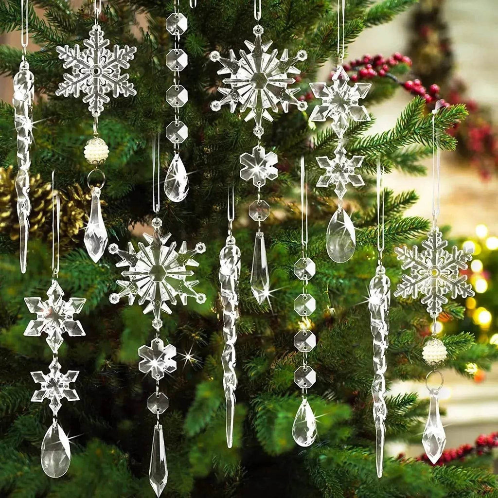 Set 10 pendenti natalizi a ghiacciolo in acrilico trasparente per albero di Natale