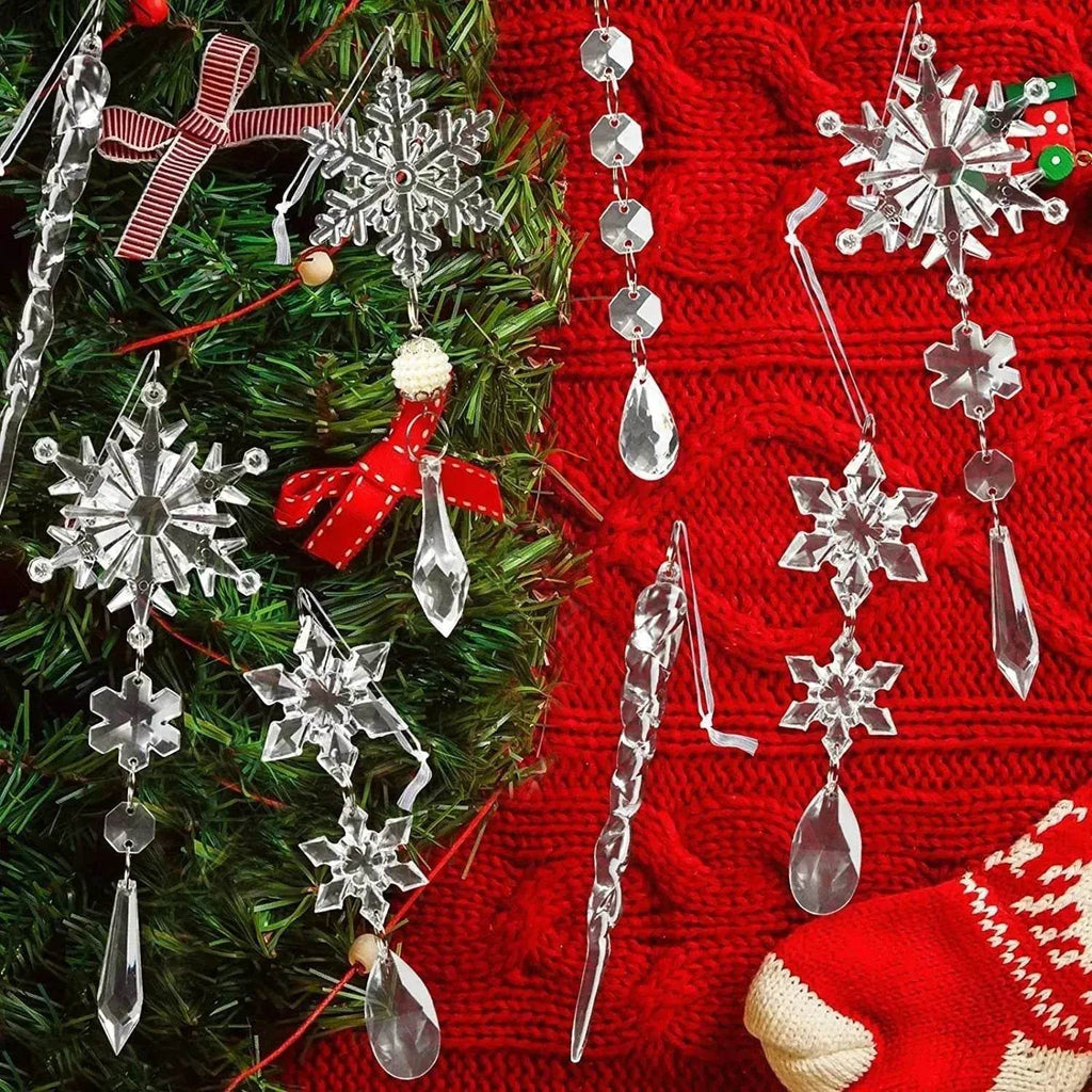 Set 10 pendenti natalizi a ghiacciolo in acrilico trasparente per albero di Natale