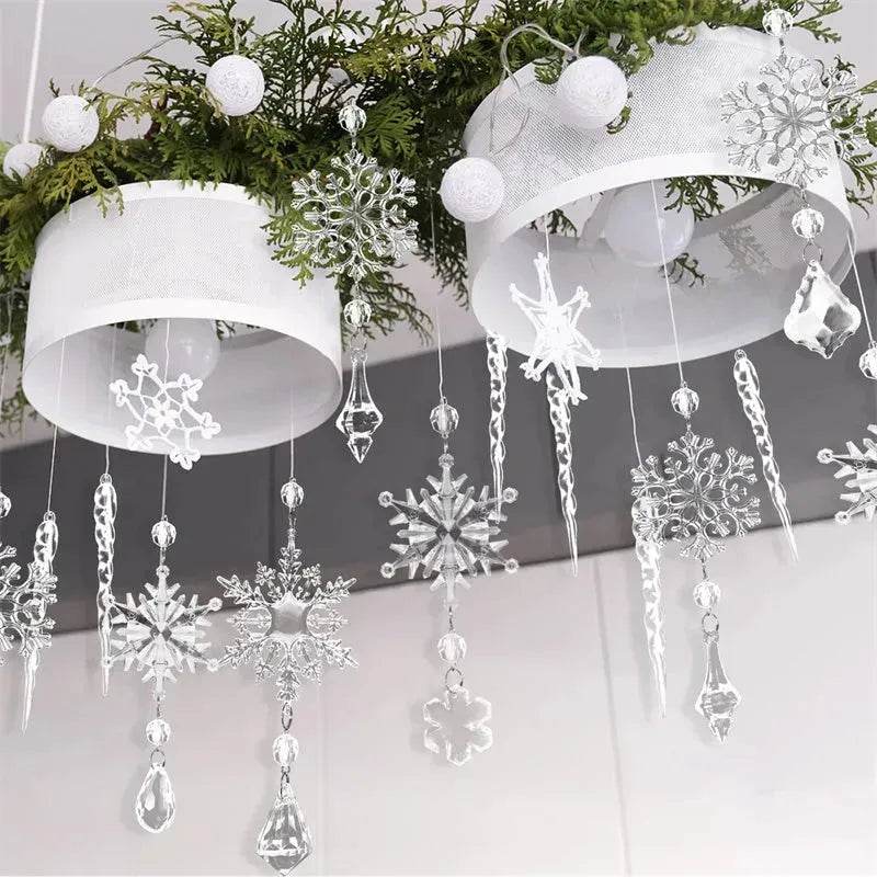 Set 10 pendenti natalizi a ghiacciolo in acrilico trasparente per albero di Natale