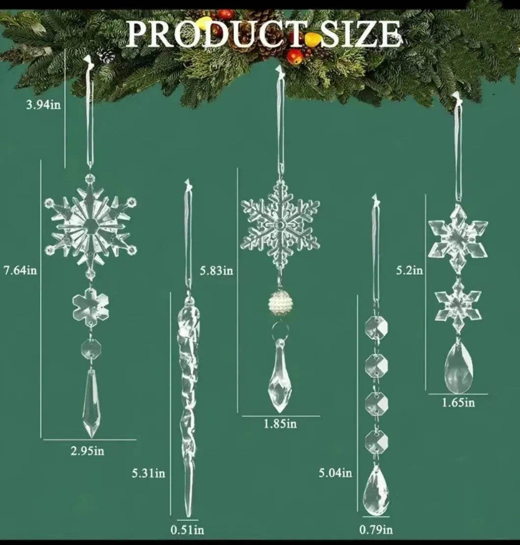 Set 10 pendenti natalizi a ghiacciolo in acrilico trasparente per albero di Natale