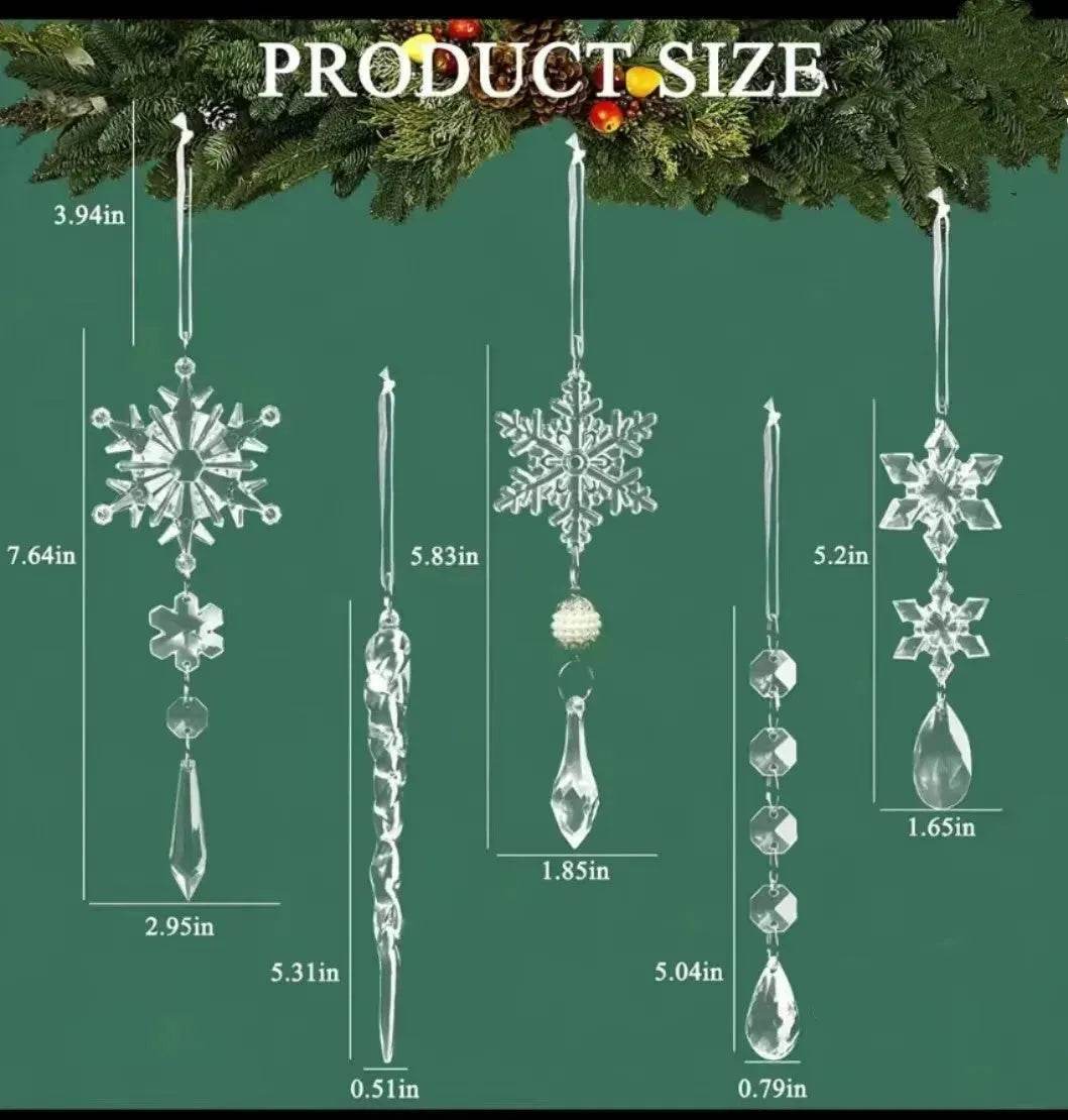 Set 10 pendenti natalizi a ghiacciolo in acrilico trasparente per albero di Natale