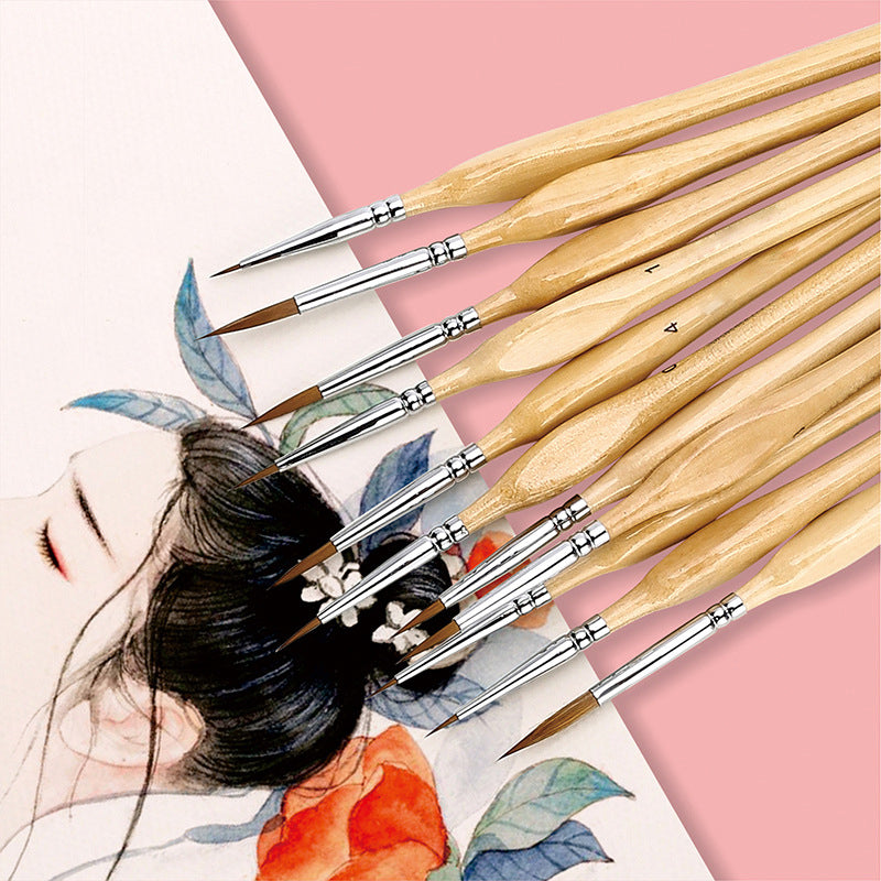 Set 11 pennelli di precisione per miniature con manico in legno naturale