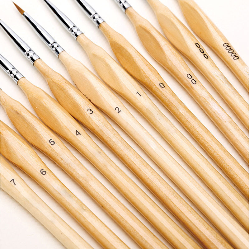Set 11 pennelli di precisione per miniature con manico in legno naturale