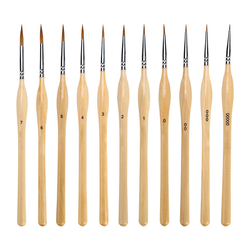 Set 11 pennelli di precisione per miniature con manico in legno naturale