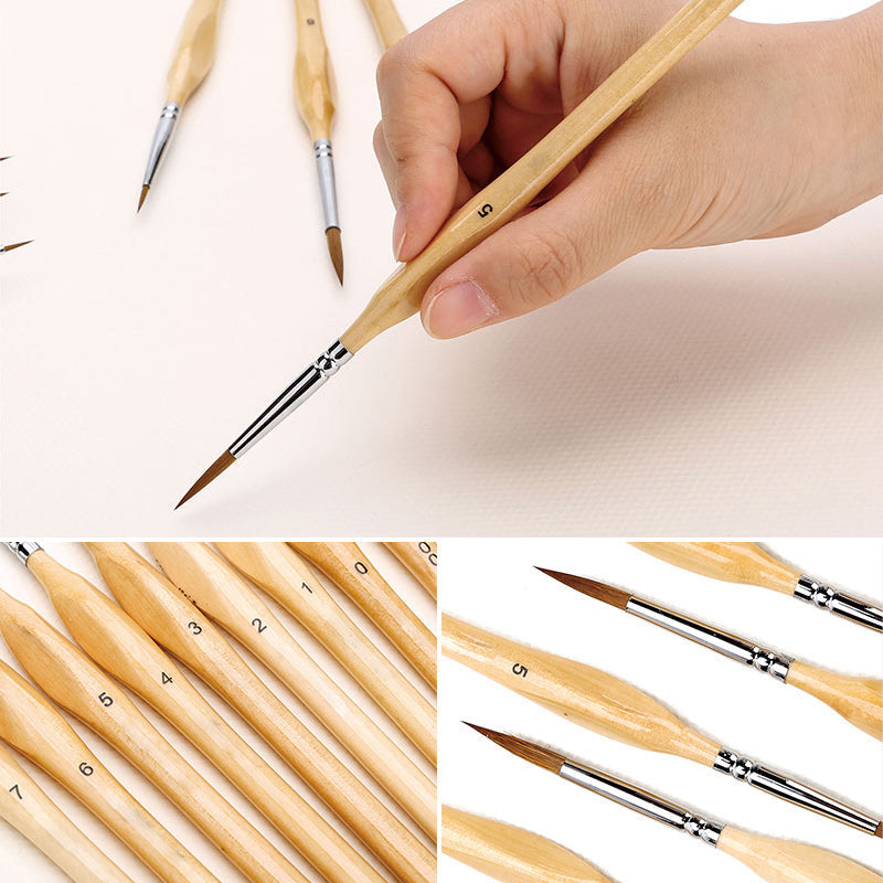 Set 11 pennelli di precisione per miniature con manico in legno naturale