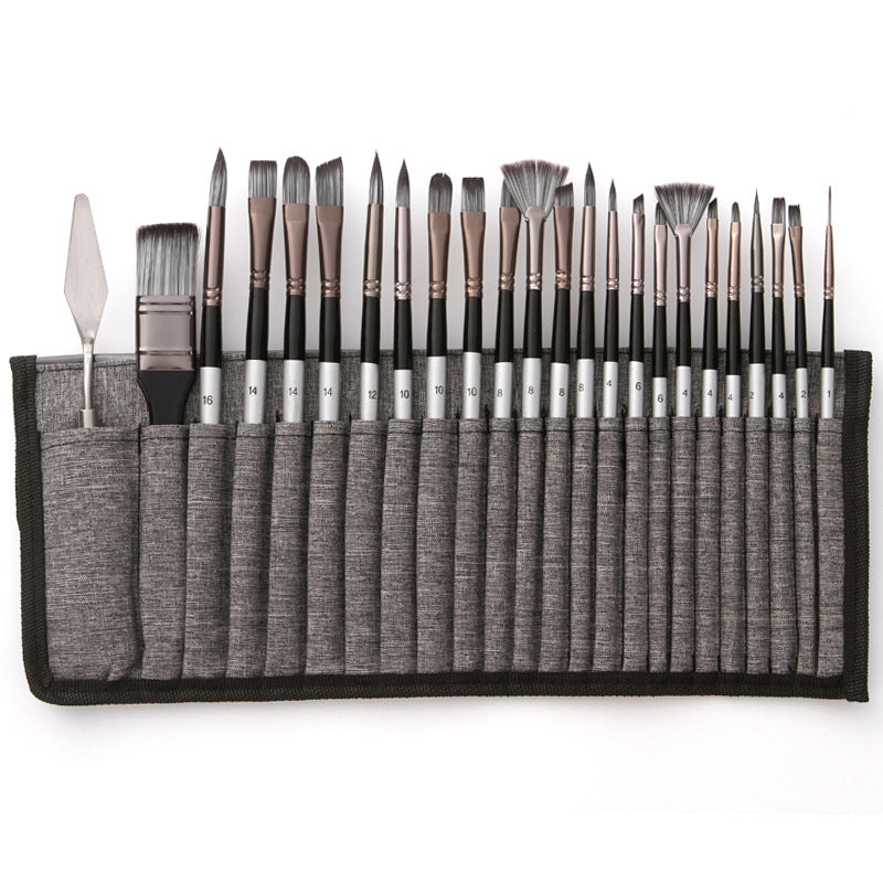 Set 24 pennelli per pittura in nylon con 7 forme e spatola