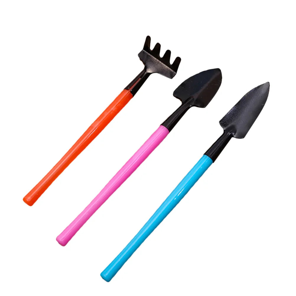 Set 3 mini attrezzi da giardinaggio Florinita – paletta, rastrello e zappetta per piante da interno e bonsai – 22 cm