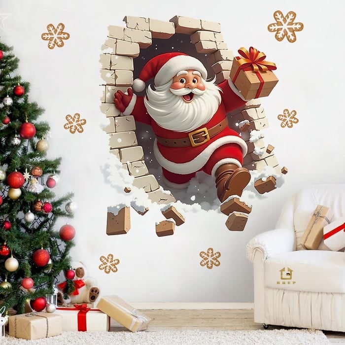Set di adesivi murali 3D Babbo Natale con decalcomanie in vinile rimovibili
