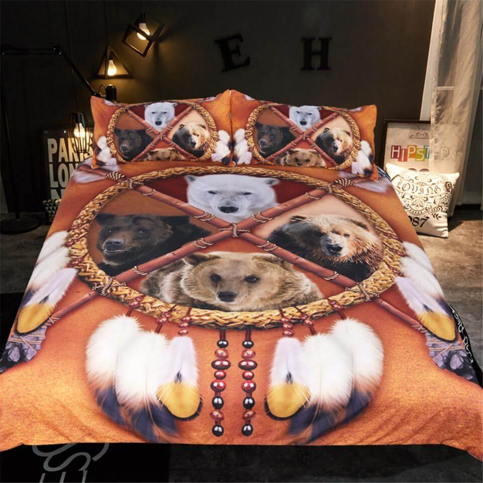 Set copripiumino 3 pezzi con acchiappasogni nativo americano e animali selvatici 3D