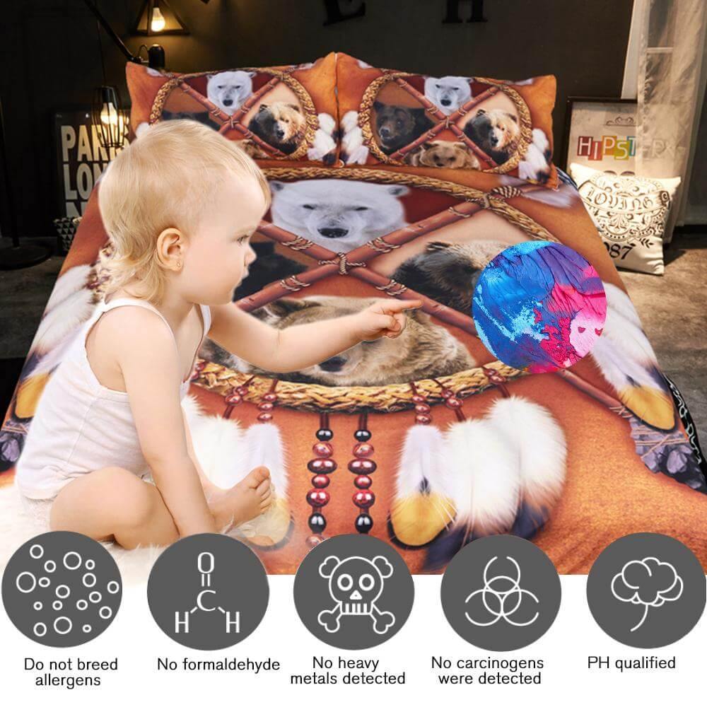 Set copripiumino 3 pezzi con acchiappasogni nativo americano e animali selvatici 3D