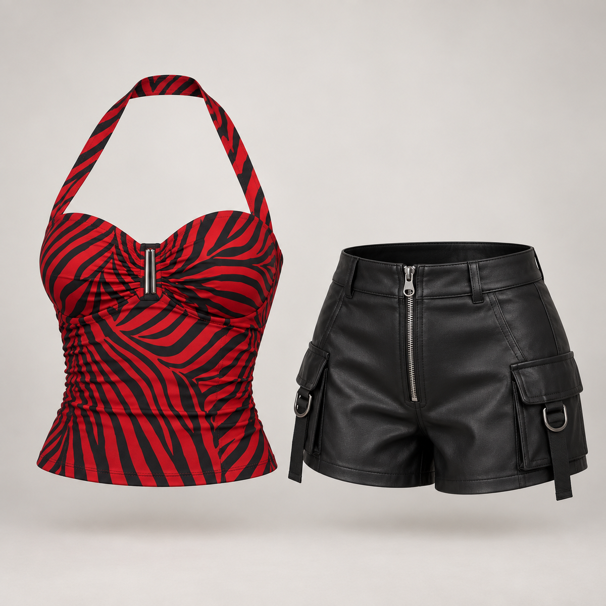 Set costume Halloween Nikki Obsession top zebrato rosso + shorts