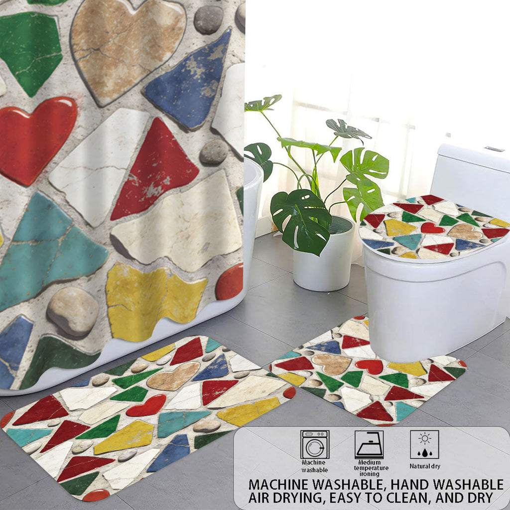 Set decorativo per bagno con tenda doccia e tappetini