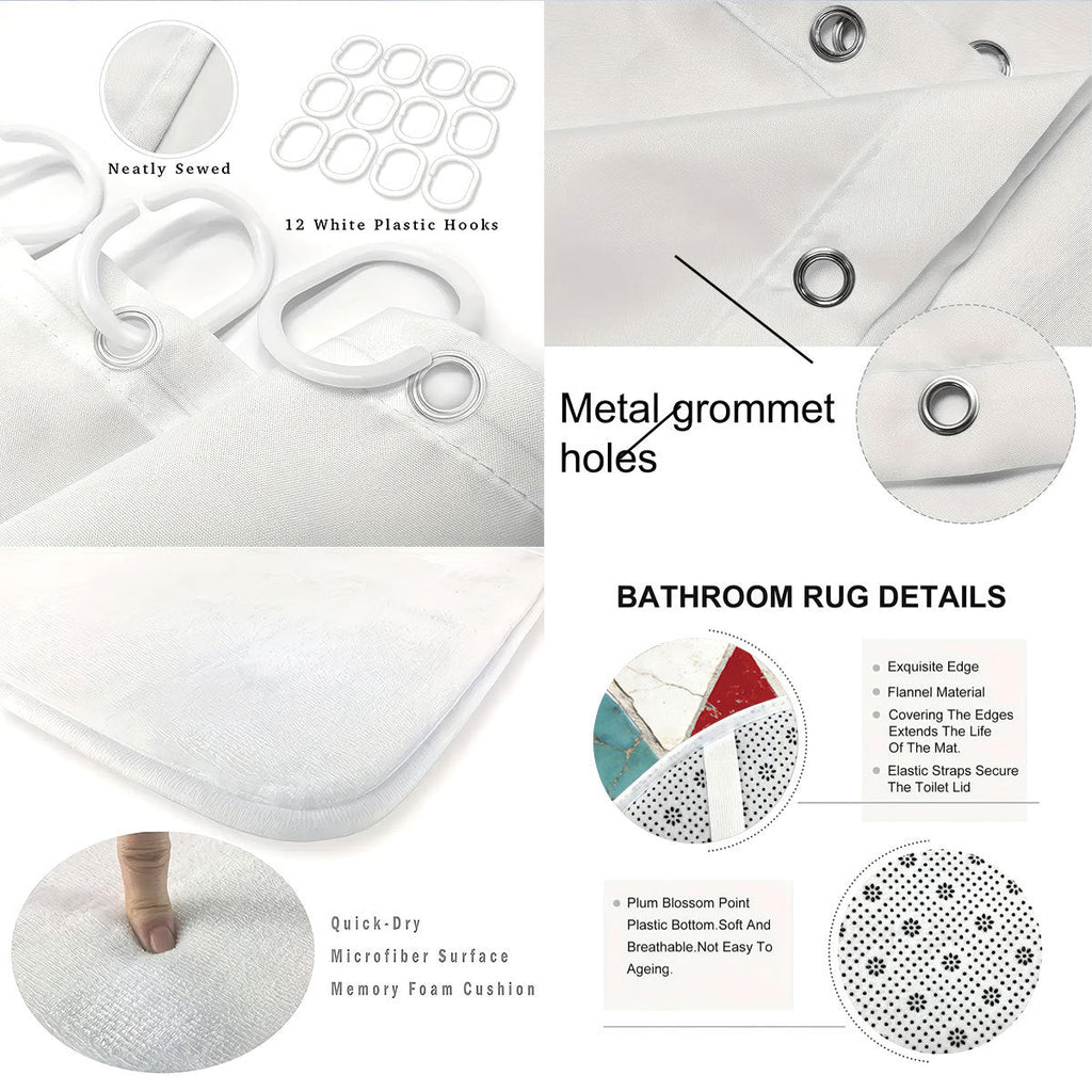 Set decorativo per bagno con tenda doccia e tappetini