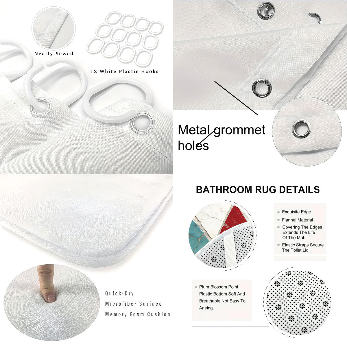 Set decorativo per bagno con tenda doccia e tappetini