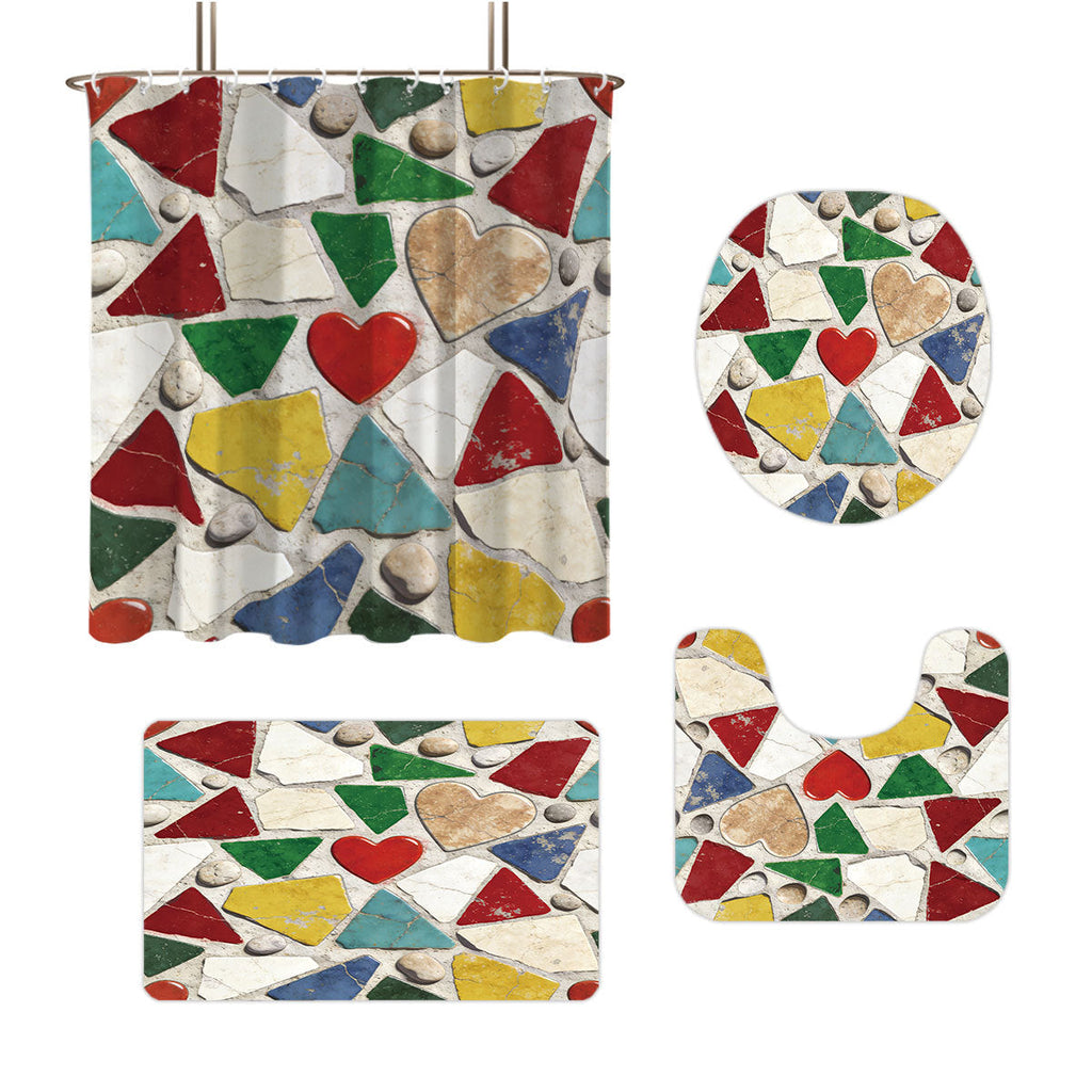 Set decorativo per bagno con tenda doccia e tappetini