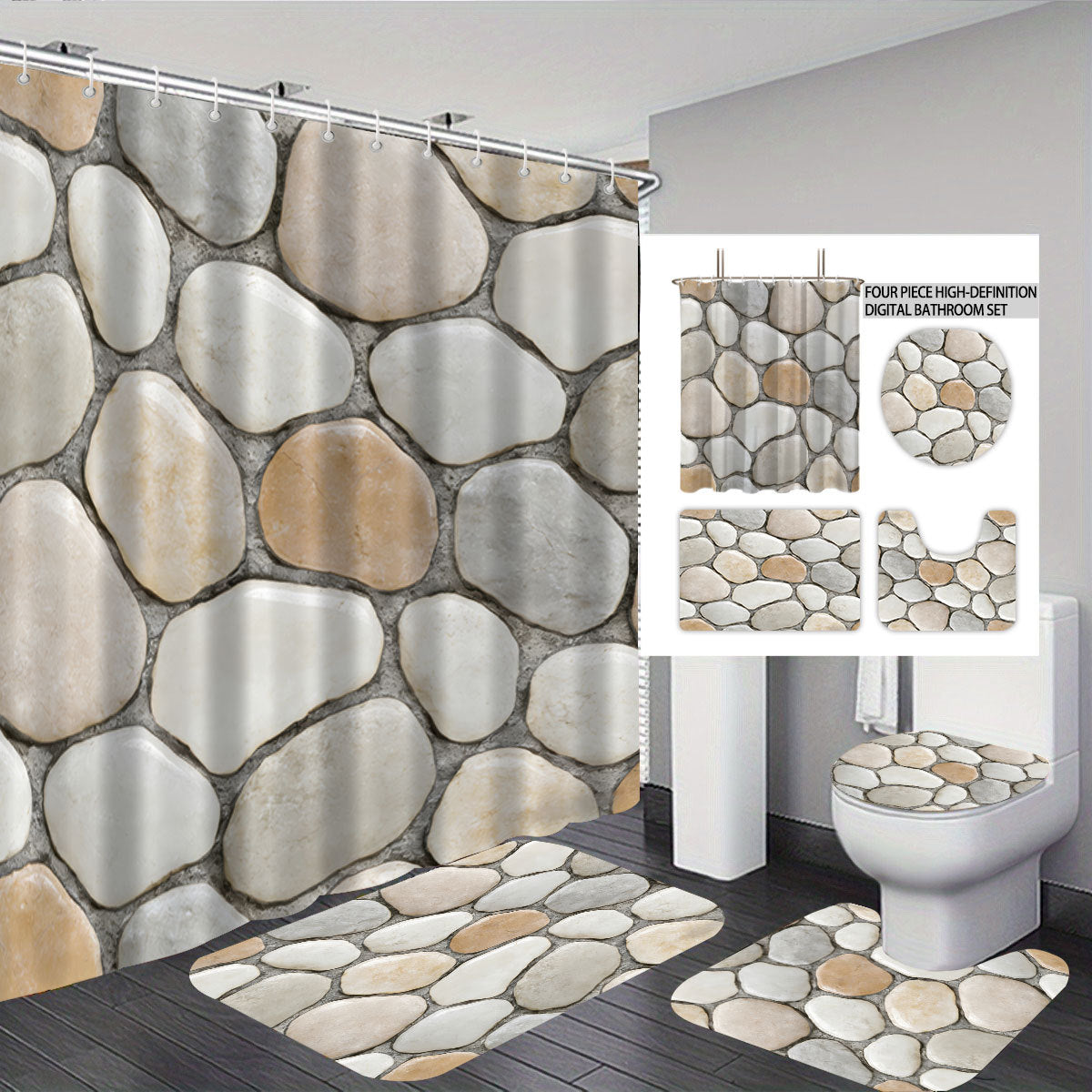 Set decorativo per bagno con tenda doccia e tappetini