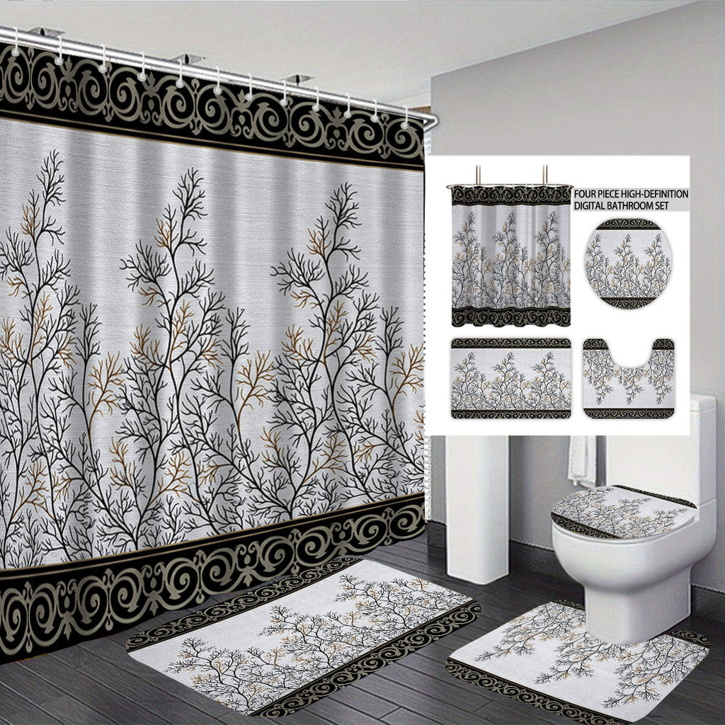 Set decorativo per bagno con tenda doccia e tappetini