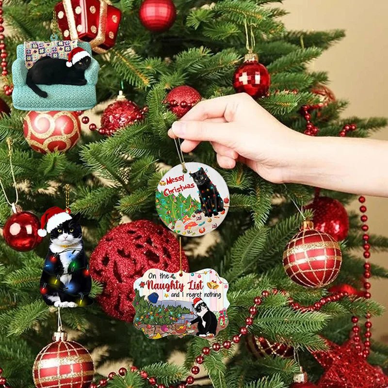 Set di decorazioni natalizie a forma di gatto nero in acrilico – pendenti adorabili per albero, matrimoni, feste e casa