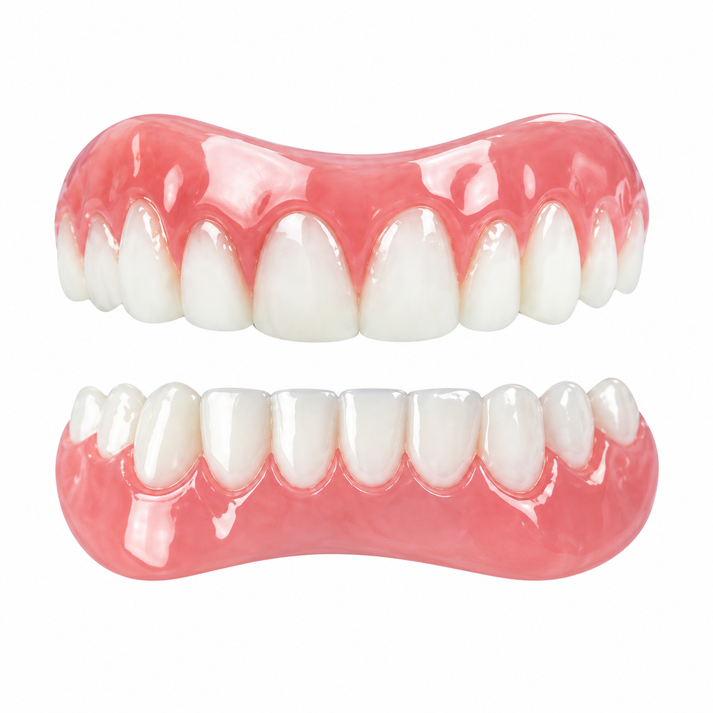 Set di dentiere in silicone flessibile con pezzi superiore e inferiore separati per adulti