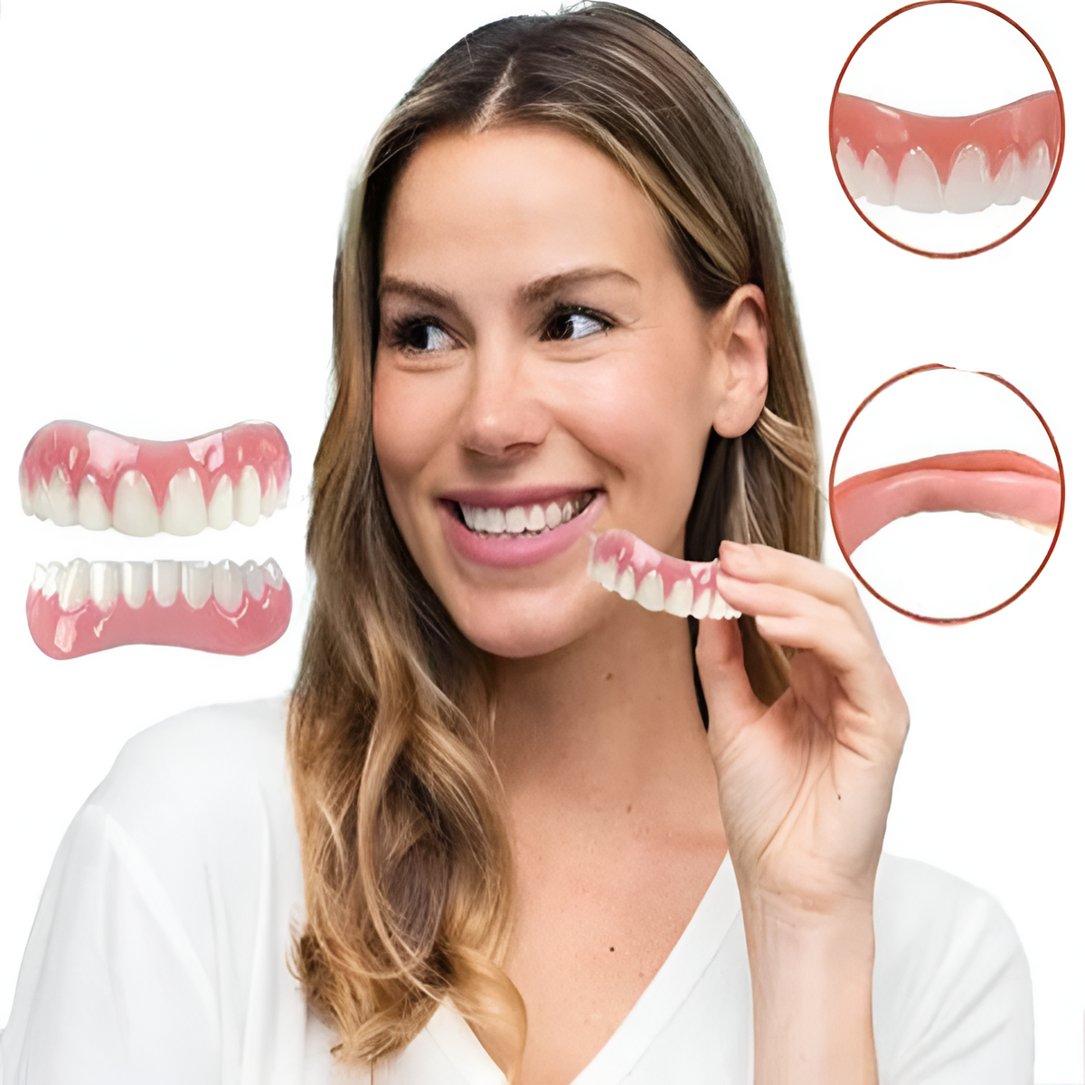 Set di dentiere in silicone flessibile con pezzi superiore e inferiore separati per adulti