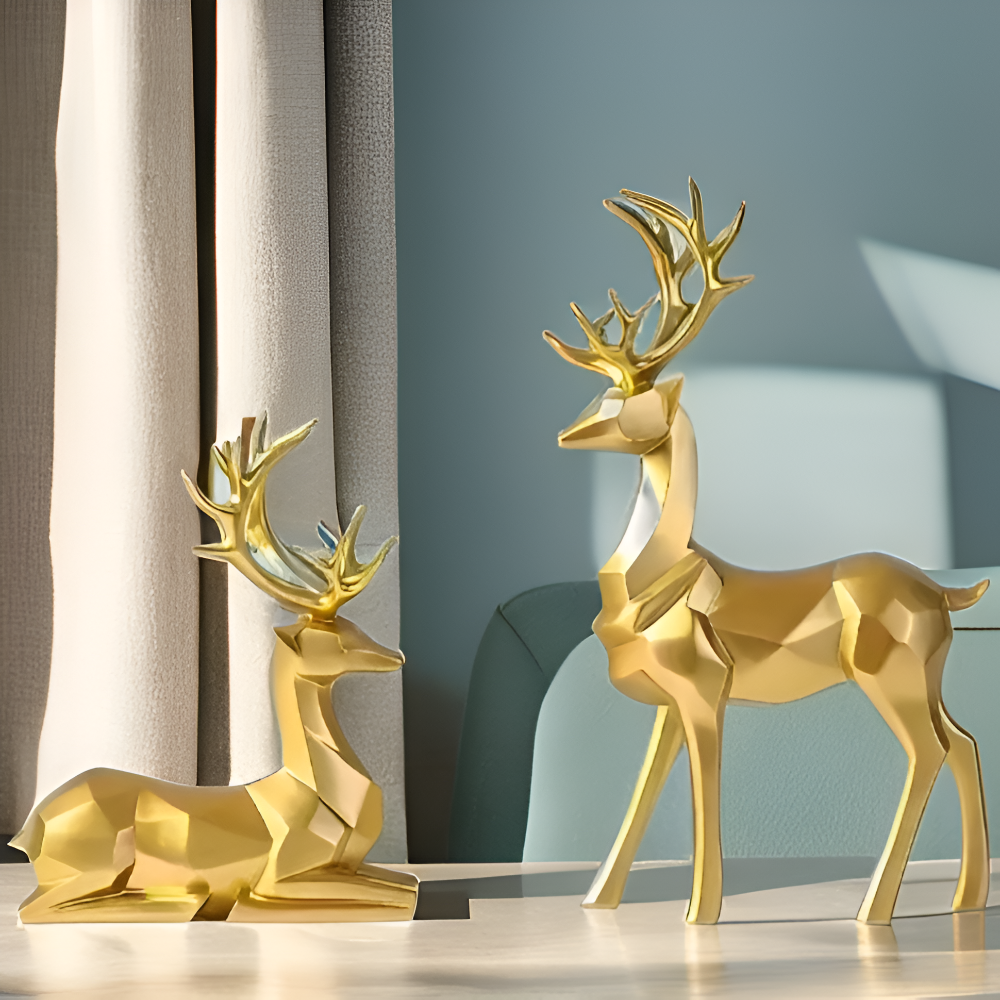 Set di renne geometriche in resina – Coppia decorativa moderna